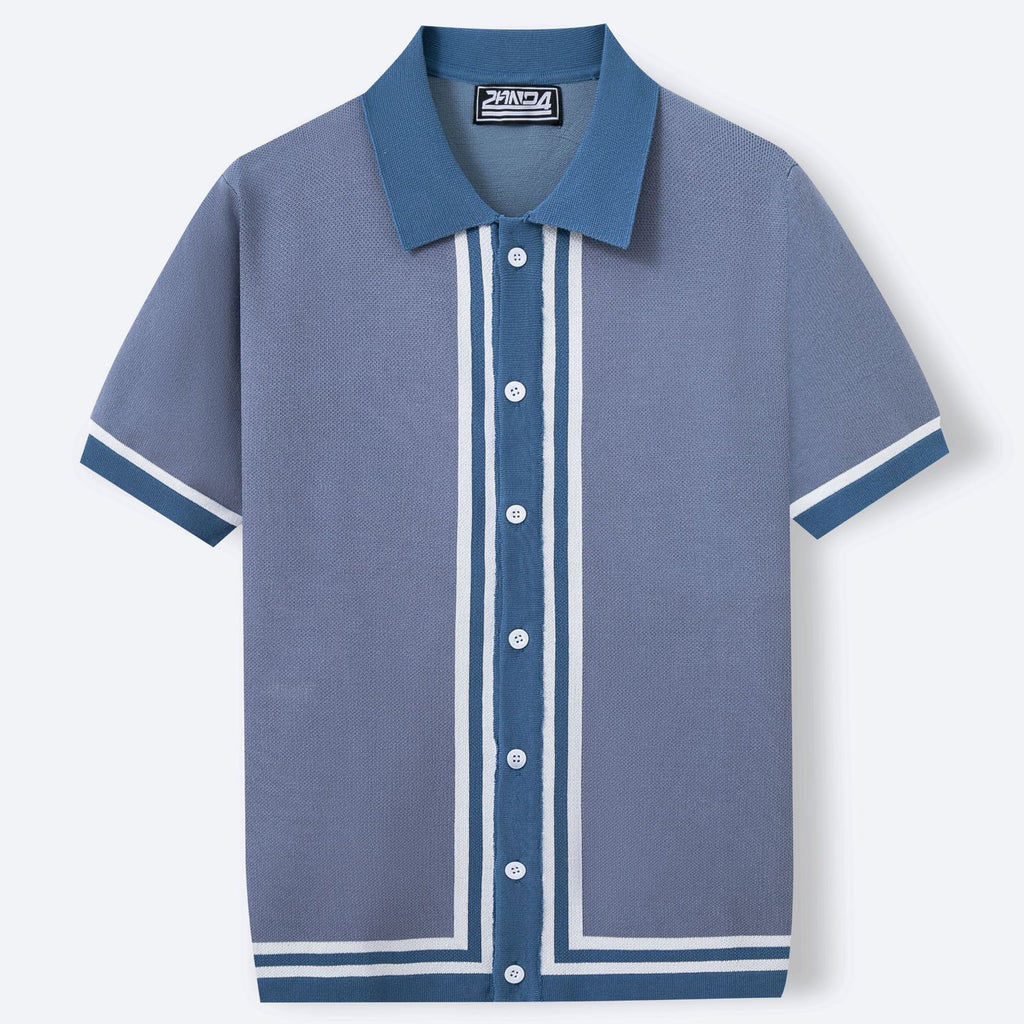 Kurzärmliges Strickhemd mit Streifen – Bild 2 | LuxeStyle