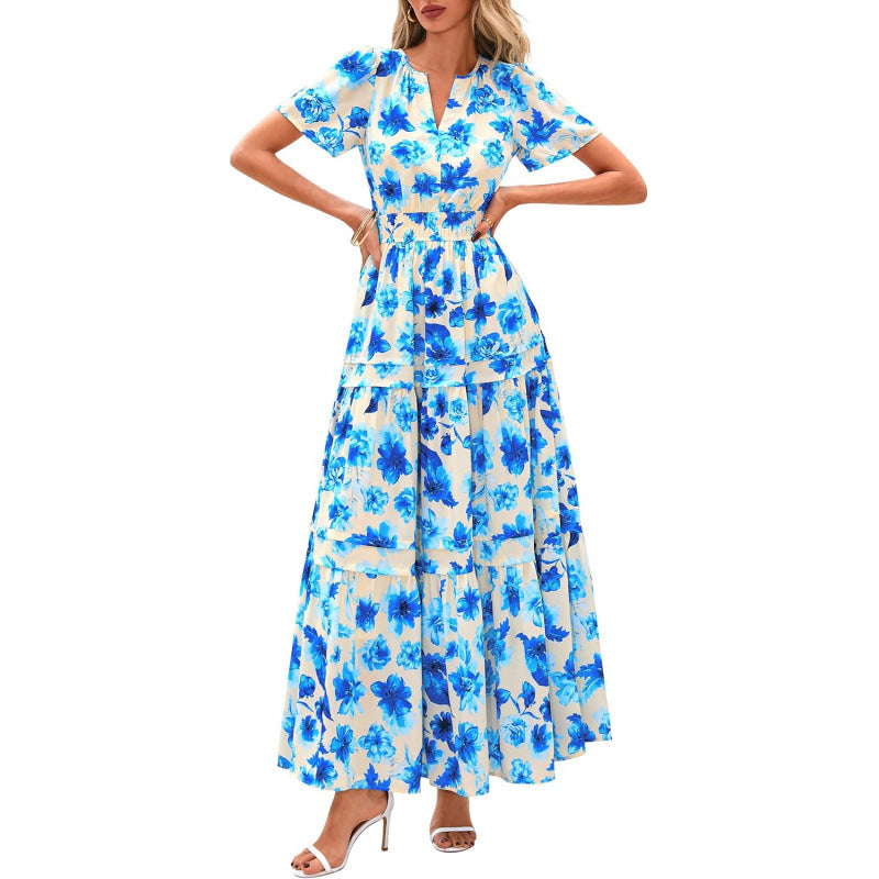 Retro Blumenkleid mit V-Ausschnitt – Bild 6 | LuxeStyle