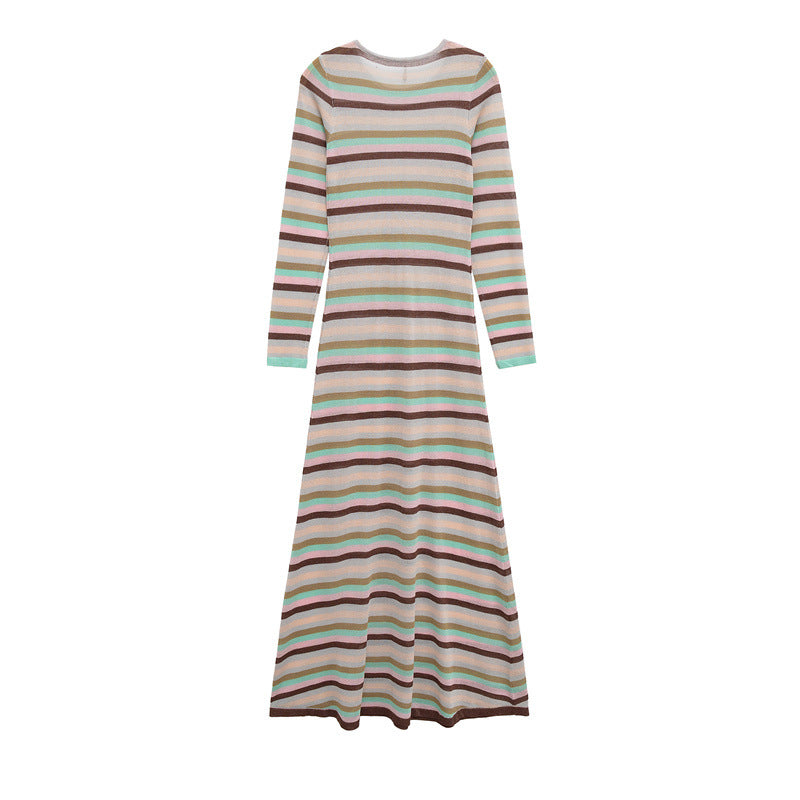 Damen Langarm-Kleid mit Metallic-Streifen