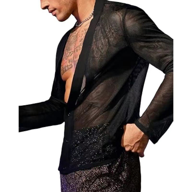 Transparenter Mesh V‑Neck Cardigan für Herren | LuxeStyle