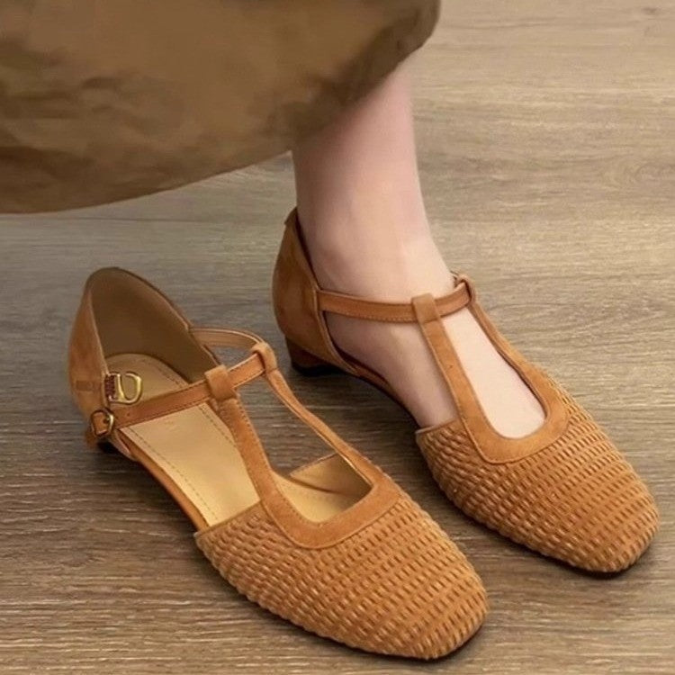 Vintage Blockabsatz-Schuhe mit Webmuster