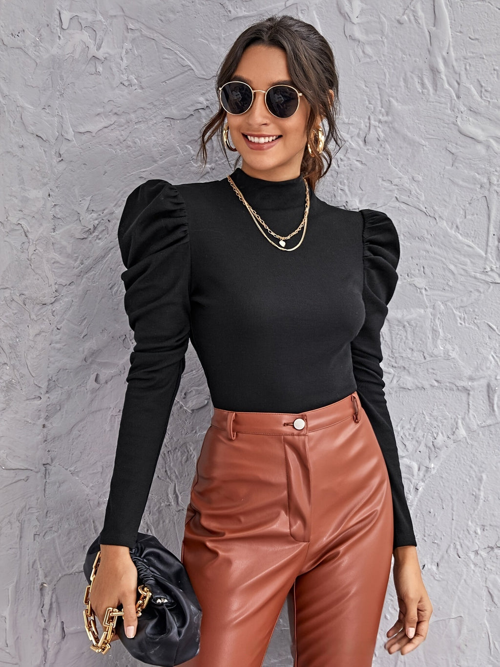 Elegantes Langarm-Top mit Tweed-Ärmeln