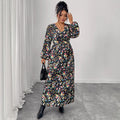 Bedrucktes V-Ausschnitt Maxikleid mit hoher Taille