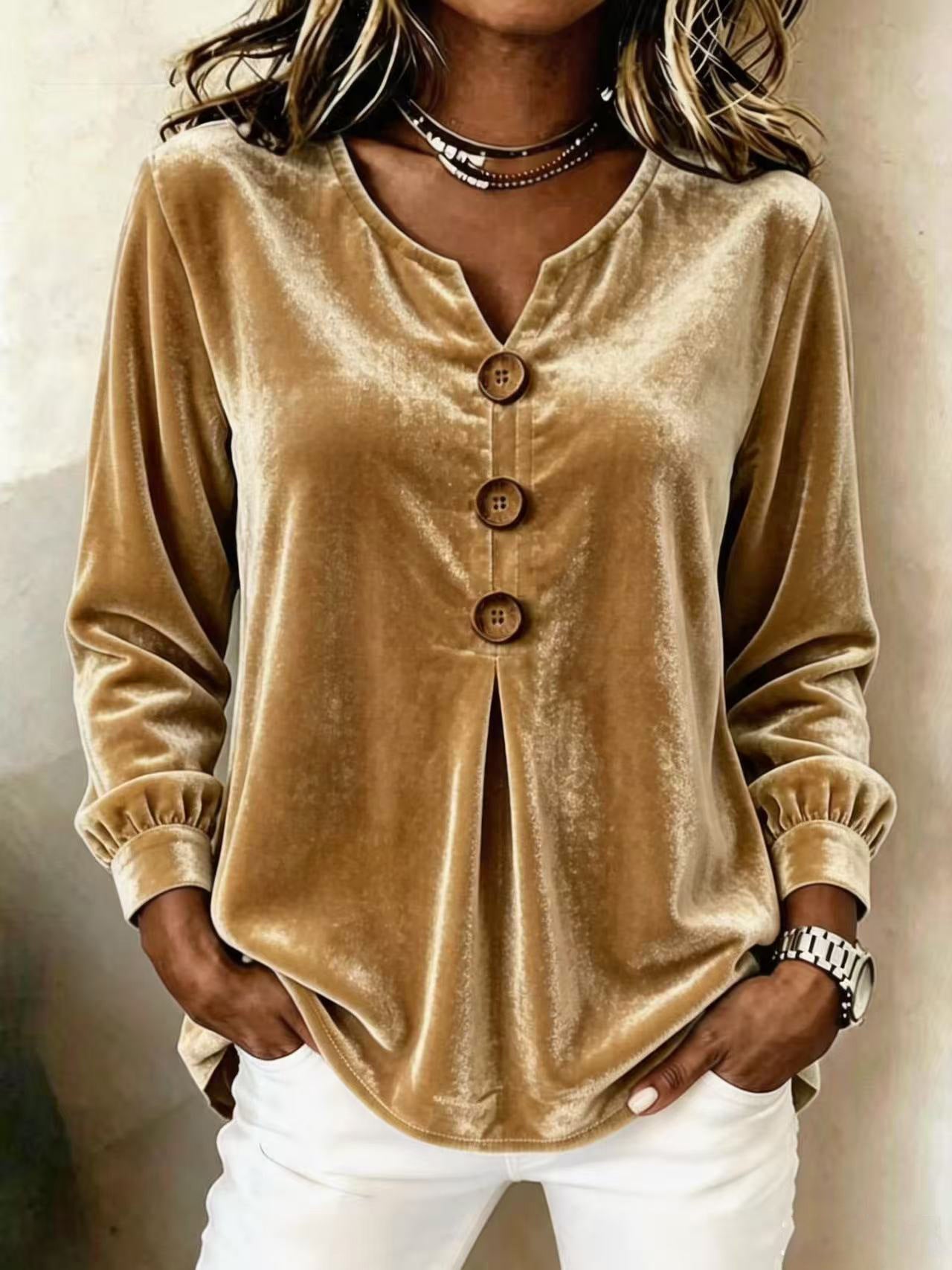 Elegante Samtbluse mit V-Ausschnitt