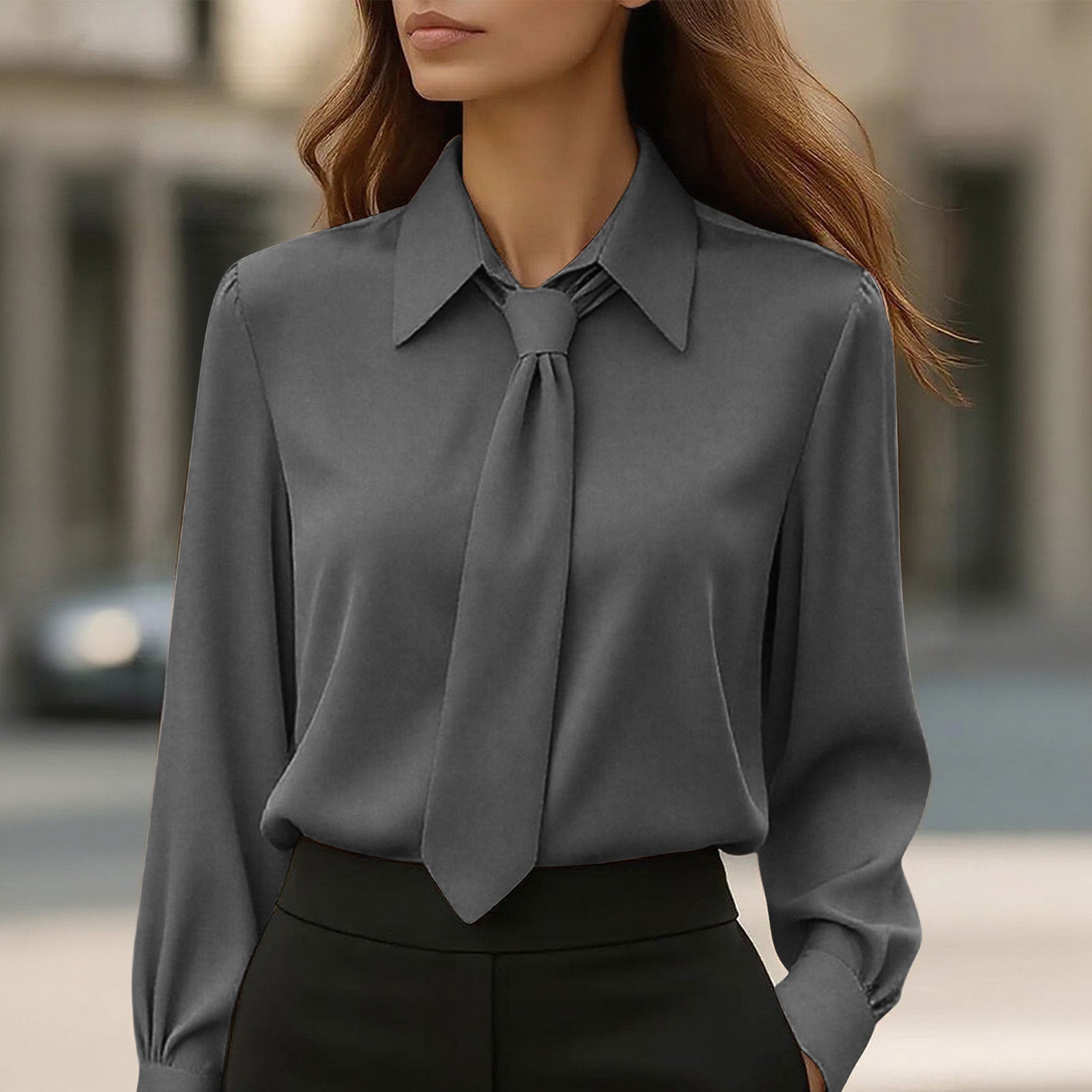 Elegante Satin-Bluse mit französischer Manschette