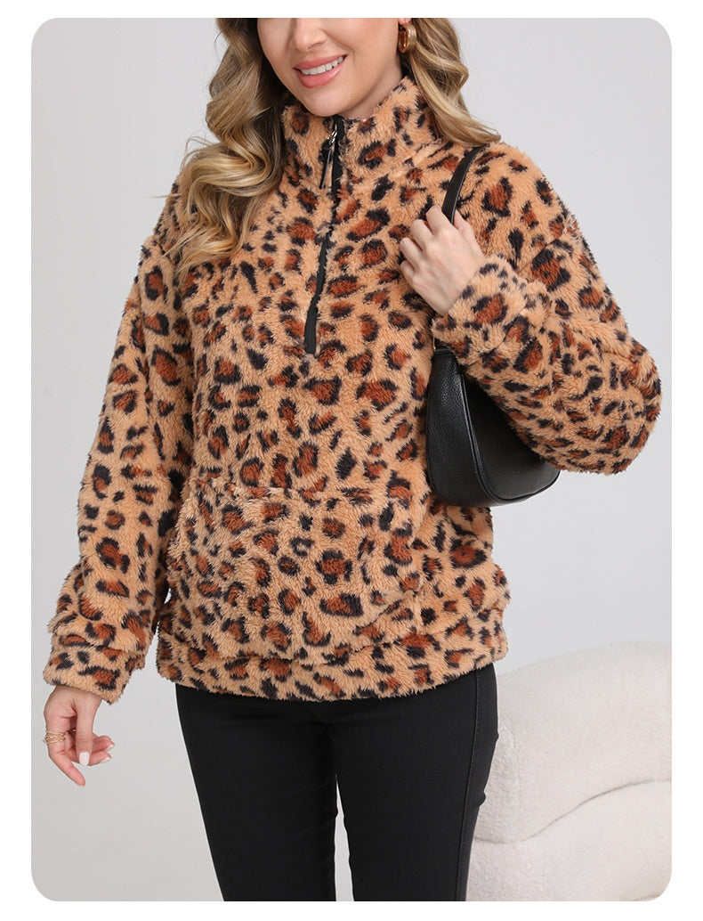 Fleece-Hoodie mit Leopardenmuster