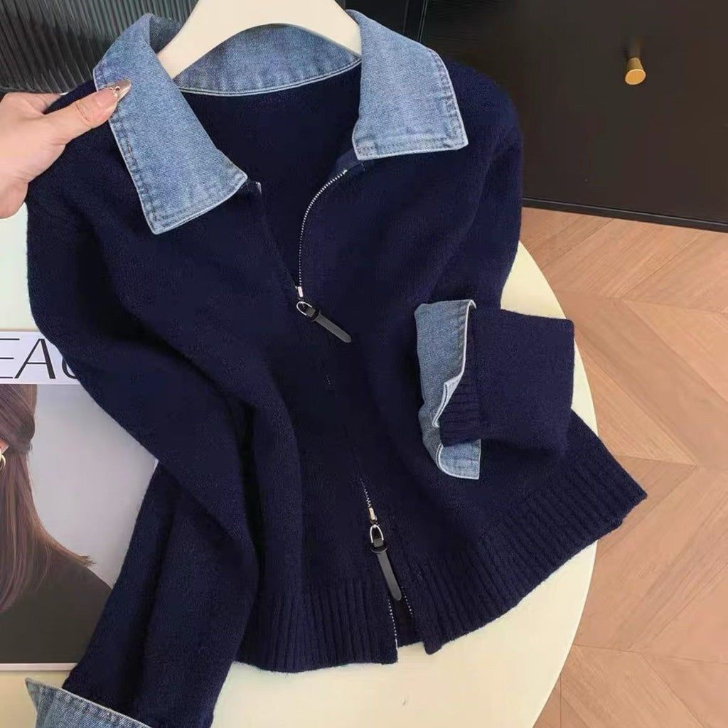 Retro Denim Strick-Cardigan