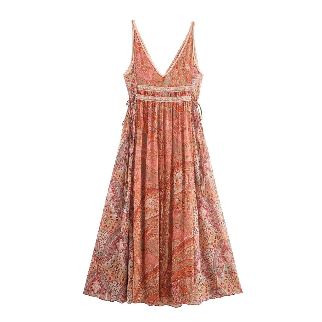 Paisley-Kleid mit V-Ausschnitt und Spitze