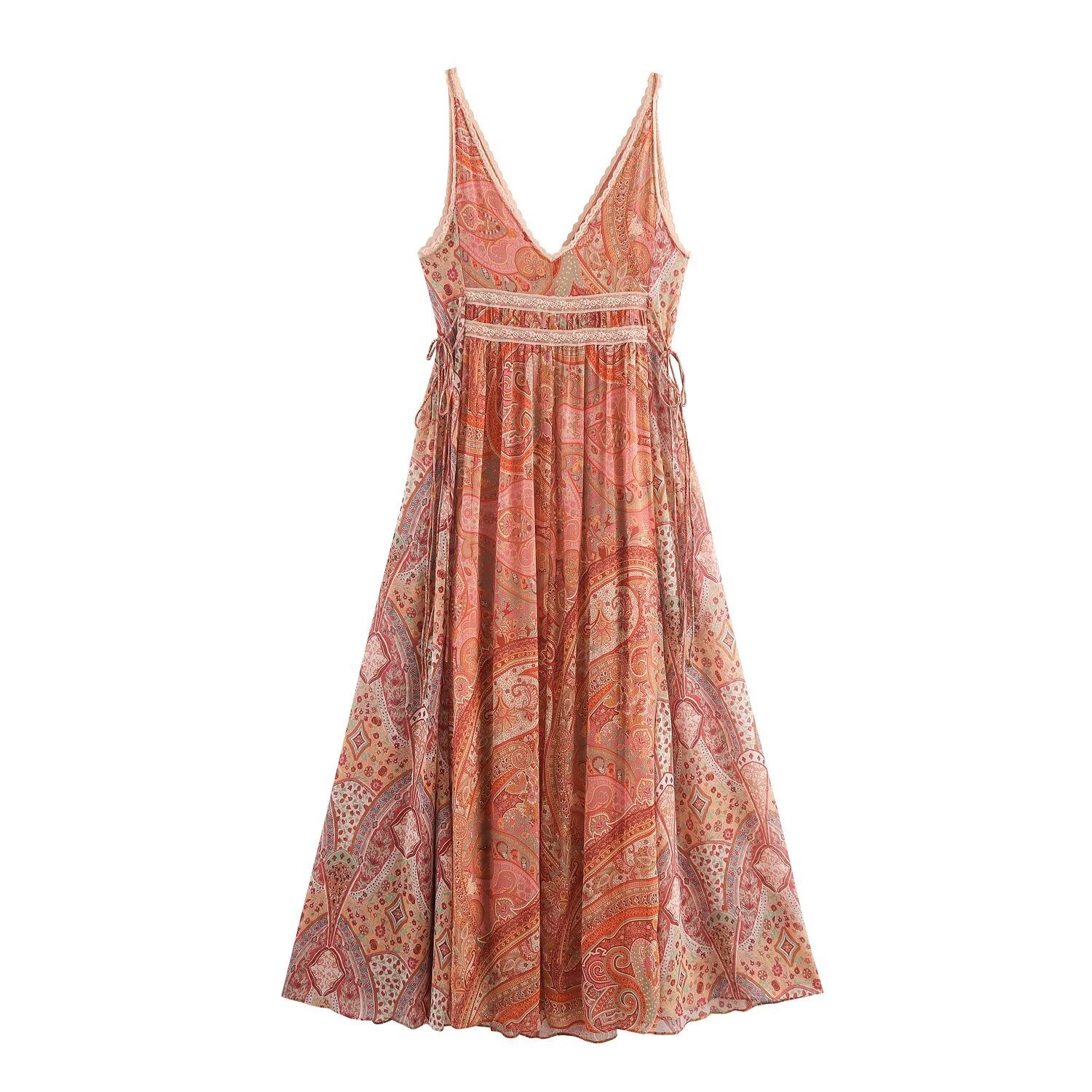 Paisley-Kleid mit V-Ausschnitt und Spitze