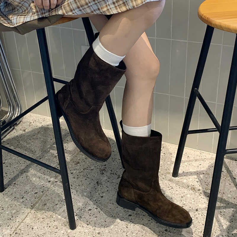 Echtleder Mid-Calf Vintage Reitstiefel