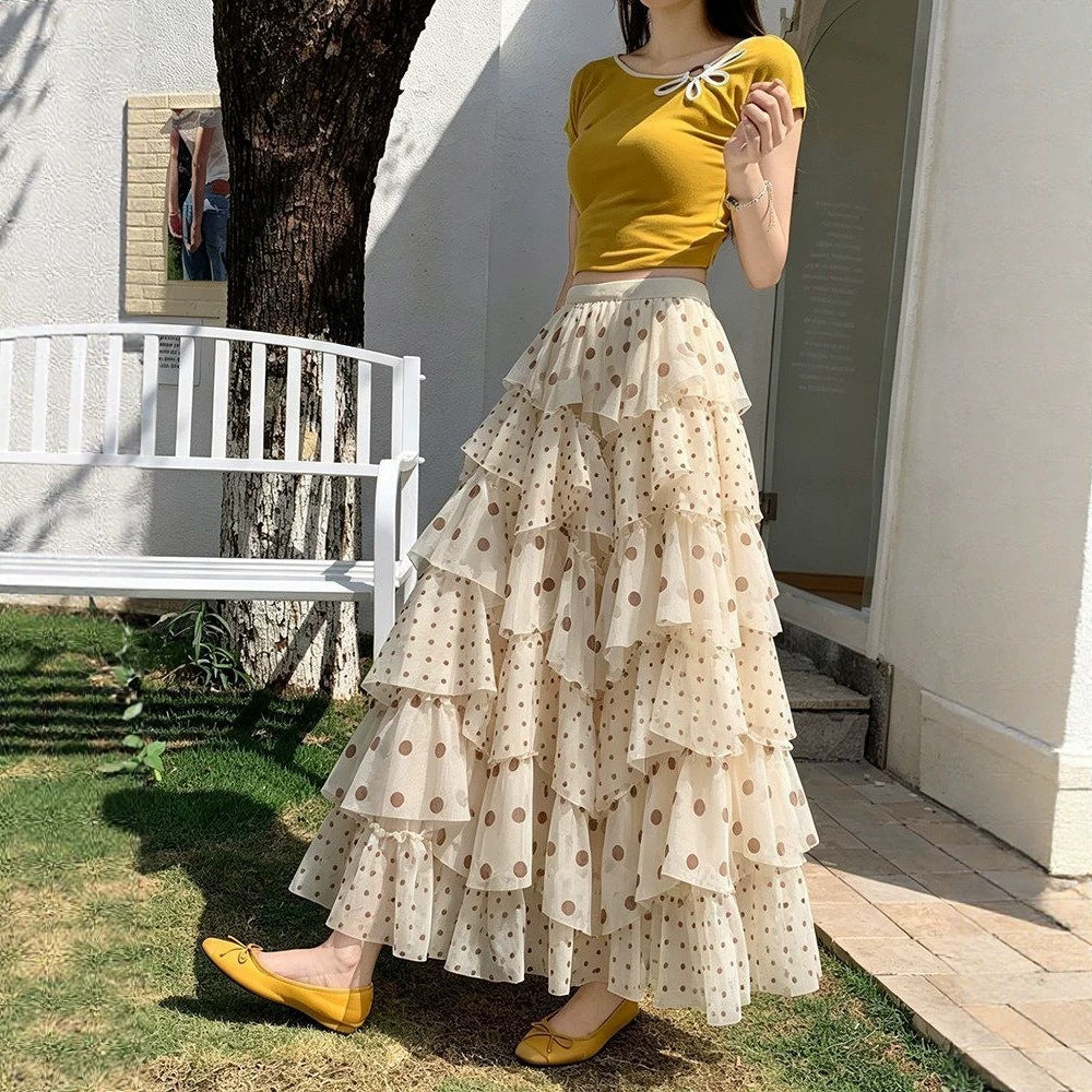 Chiffon-Puffrock mit Polka Dots