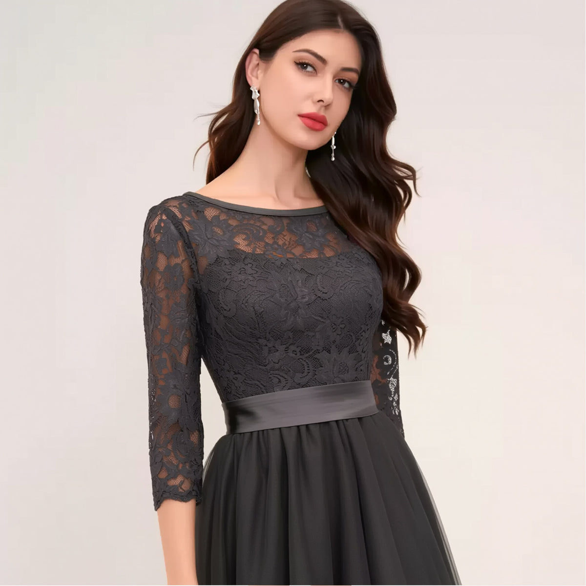 Elegantes Langarm-Kleid mit Rundhals – Bild 6 | LuxeStyle