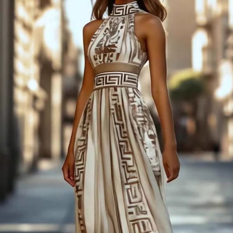 Elegantes Halterneck-Kleid mit 3D-Muster