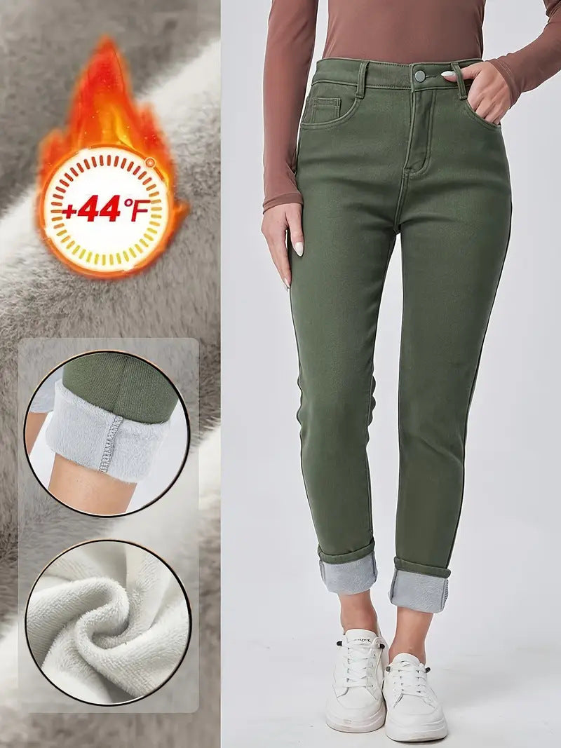 Dunkelgrüne High Waist Skinny Jeans