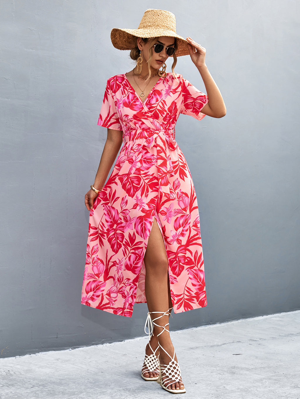 Geblümtes A-Linien-Kleid mit Schnürung – Bild 5 | LuxeStyle
