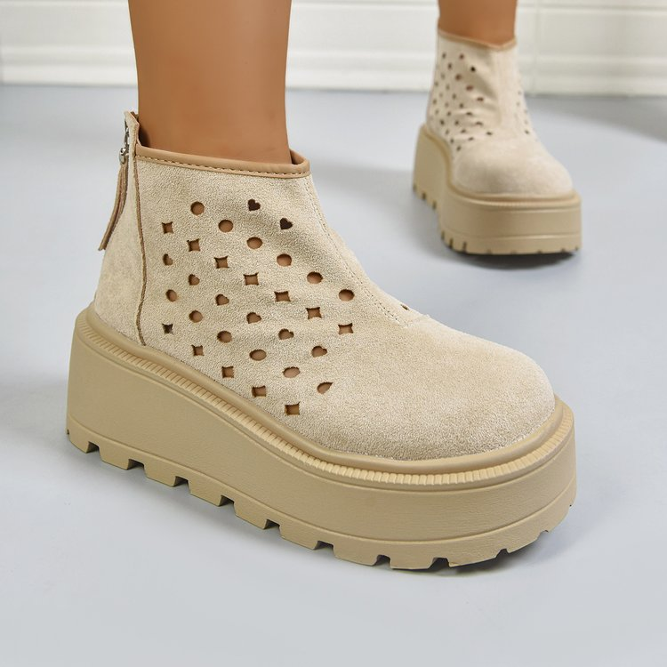 Perforierte Plateau-Ankle Boots