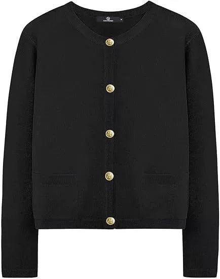 Rundhals-Cardigan mit Goldknöpfen – Ansicht 6