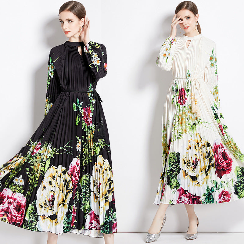 Print-Dress mit Lanternärmeln und Tasseln