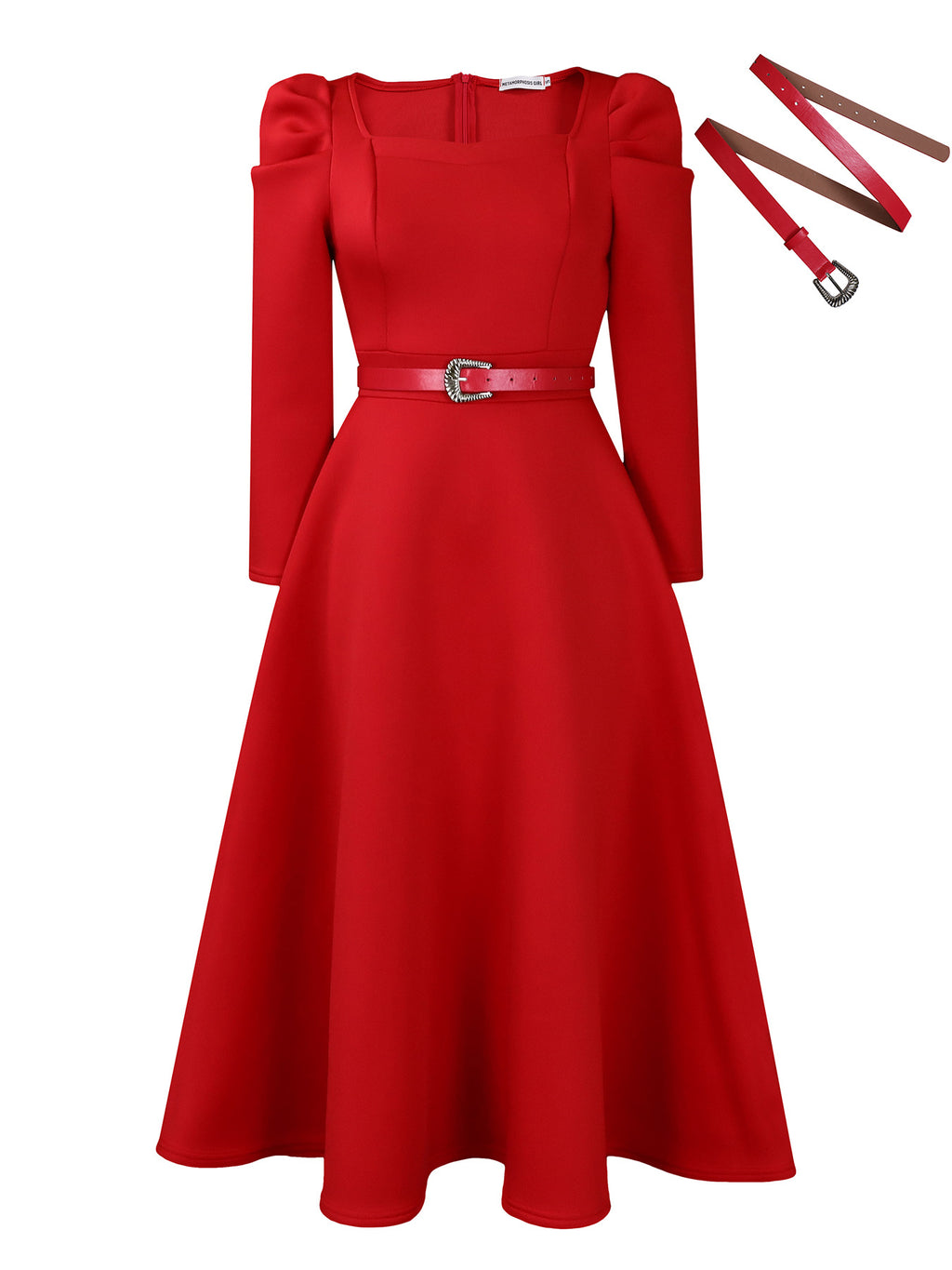 Elegantes A-Linien Midikleid mit Puffärmeln