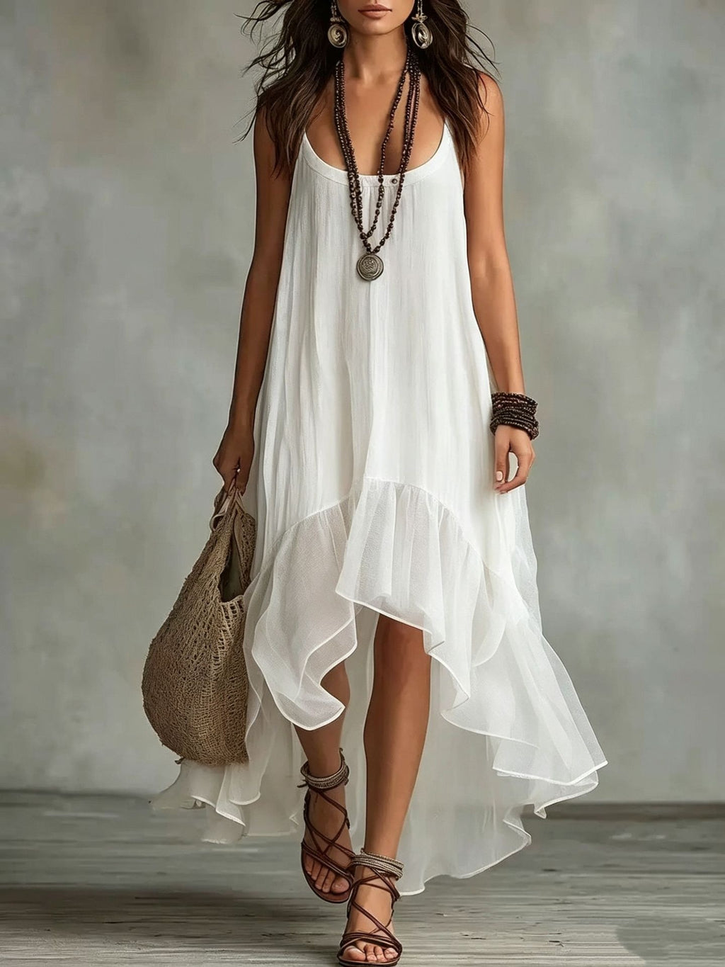 Boho-Kleid mit U-Ausschnitt und A-Linie