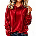 Samt-Pullover mit Kapuze und Kordelzug