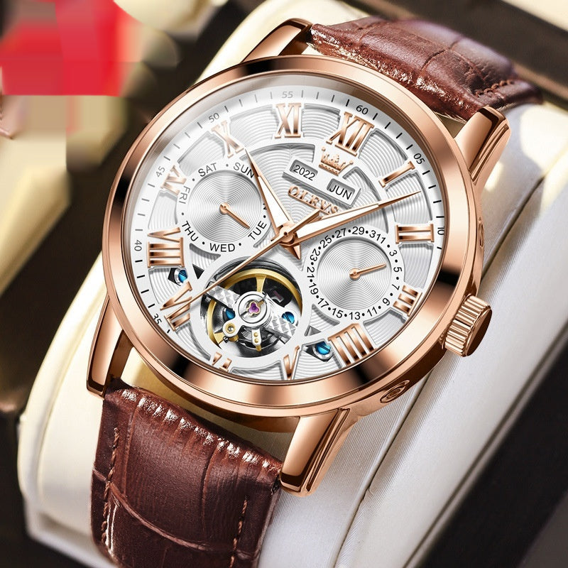 Automatik-Mechanik-Uhr mit Lederarmband | LuxeStyle