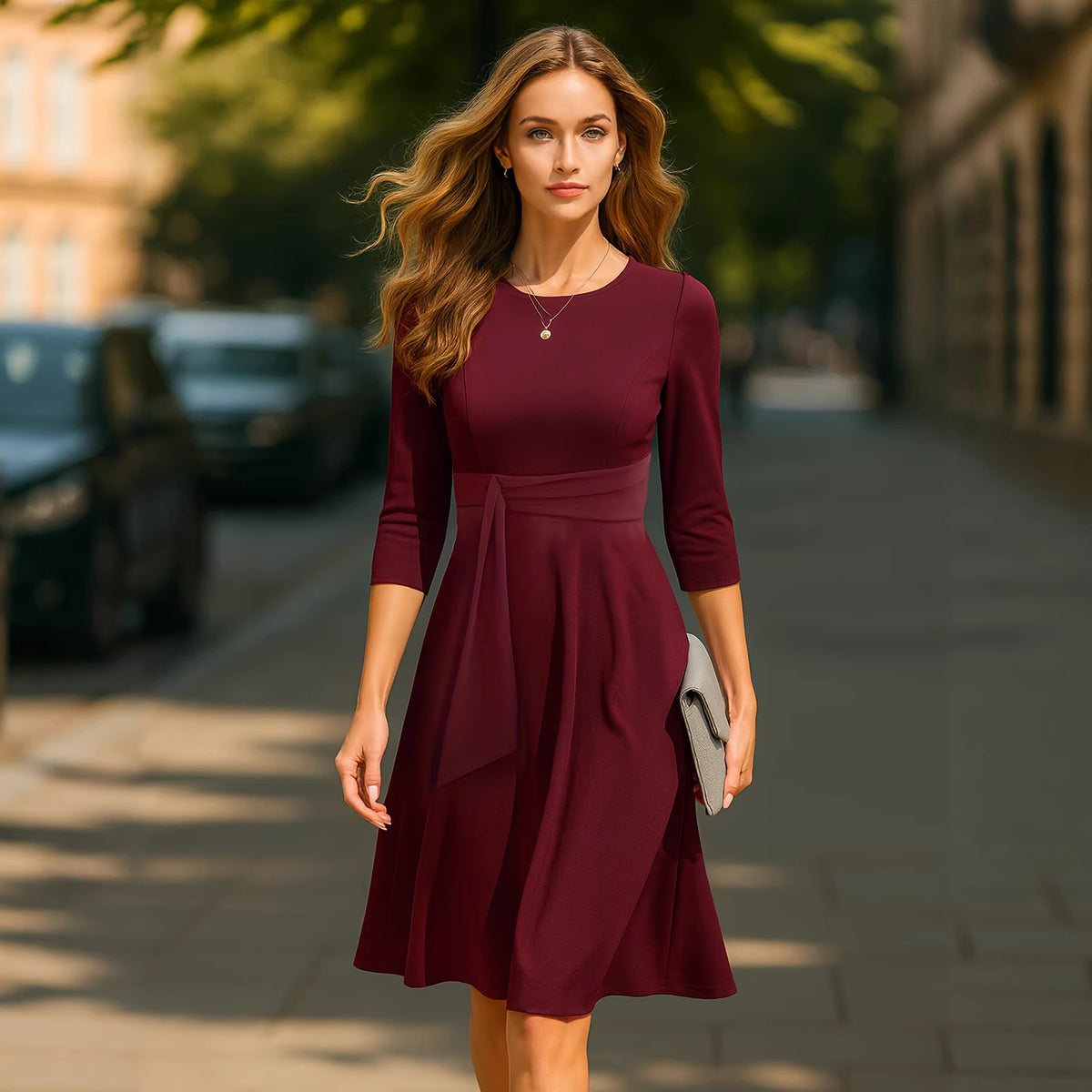 Elegantes A-Linien Strickkleid mit 3/4-Ärmeln – Bild 6 | LuxeStyle