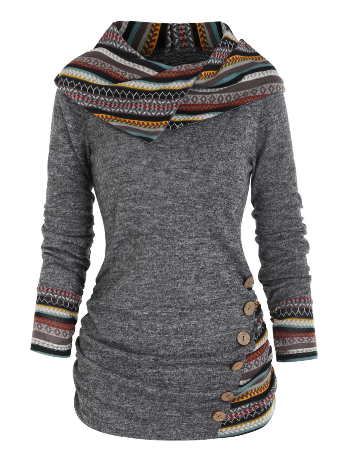 Beanie-Jacke mit geometrischem Patchwork-Muster