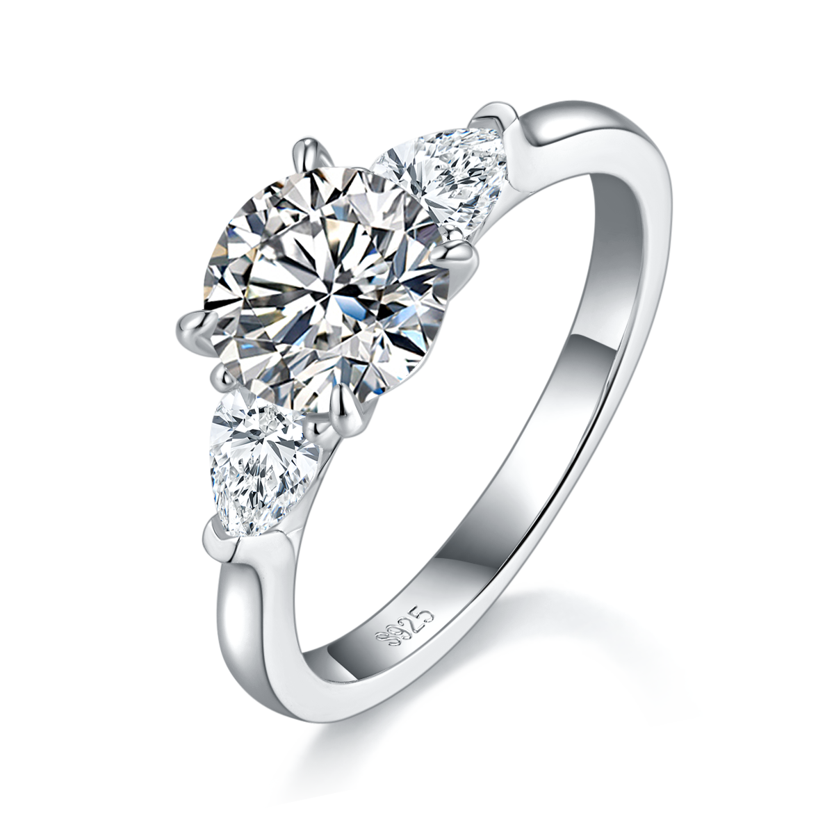 Moissanit-Verlobungsring 2 Karat, 3 Steine, Silber