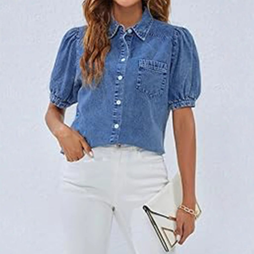 Denim-Hemd mit Umlegekragen | LuxeStyle