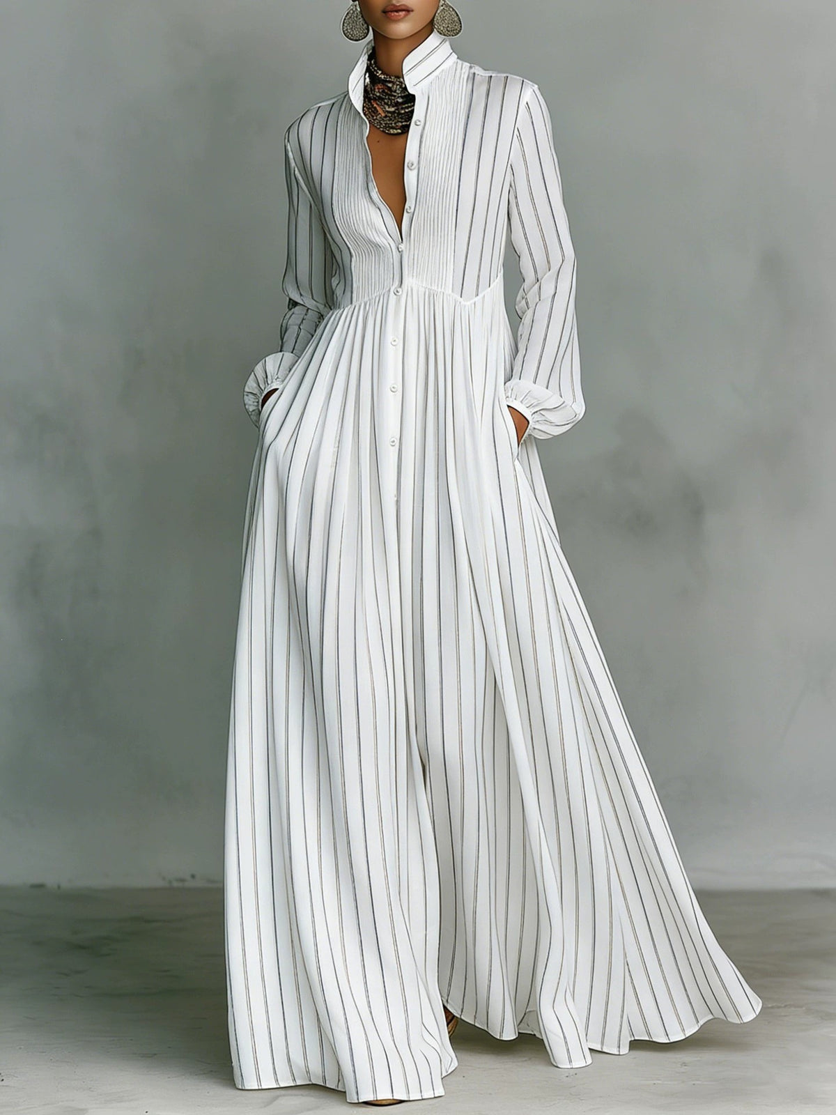 Maxikleid mit Stehkragen und Vintage-Print – Bild 12 | LuxeStyle