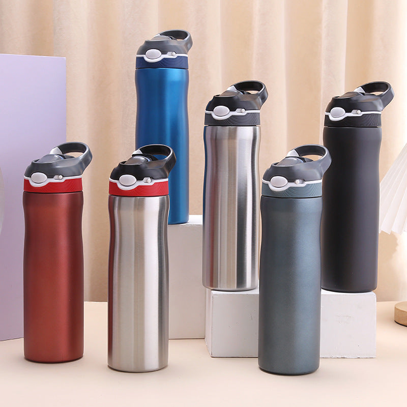 Edelstahl-Trinkflasche mit Strohhalm