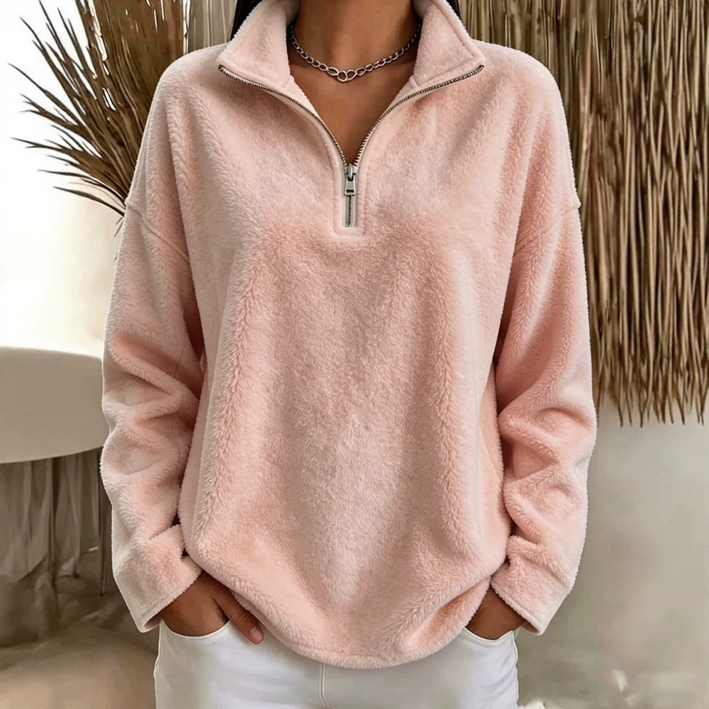 Fleece Hoodie mit Stehkragen und Reissverschluss