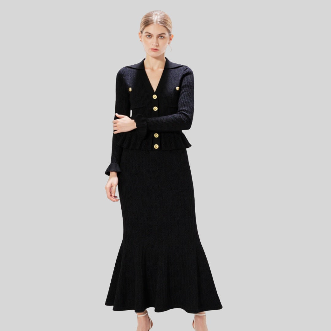 Elegantes Strickkleid mit V-Ausschnitt & Taillengürtel – Bild 5 | LuxeStyle