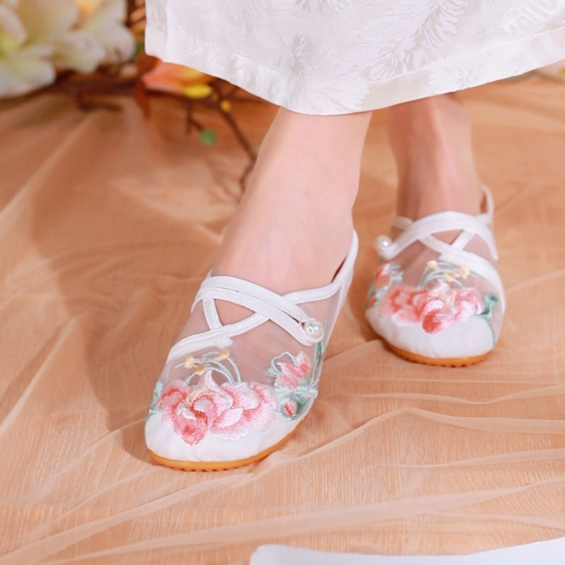 Sommer Mesh Sandalen mit Blumenstickerei