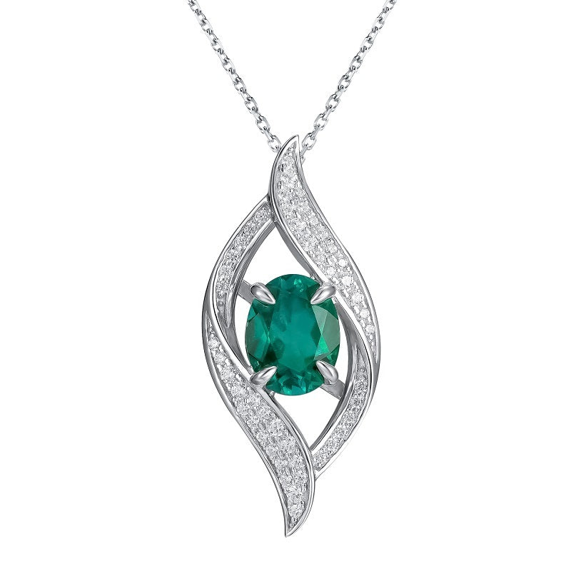 S925 Sterling Silber Halskette mit Lab-Emerald