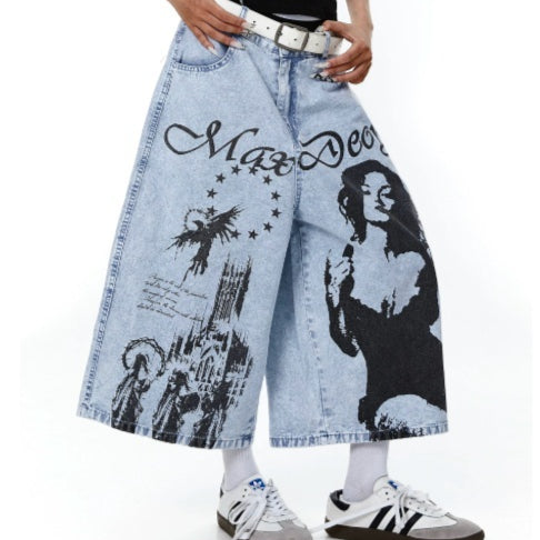 Gedruckte gewaschene Kurzjeans