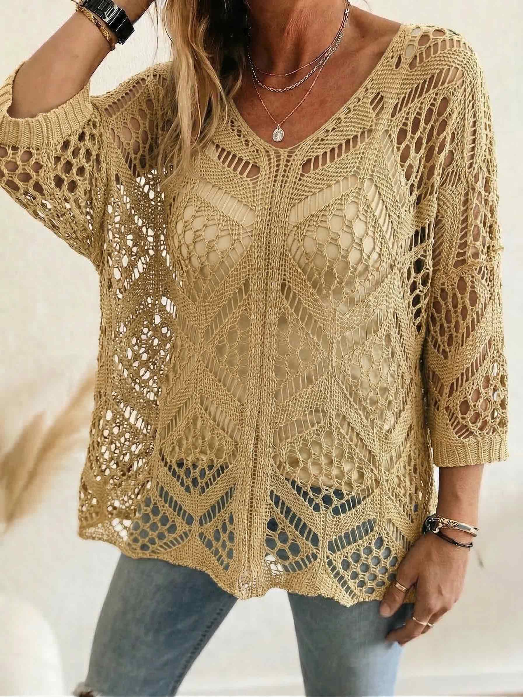 Oversized Strick-Shirt mit V-Ausschnitt