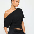 Off-Shoulder Batwing-Top mit Taillenschnürung