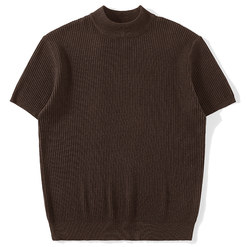 Kurzarm Strick-T-Shirt für Herren mit Mock Neck