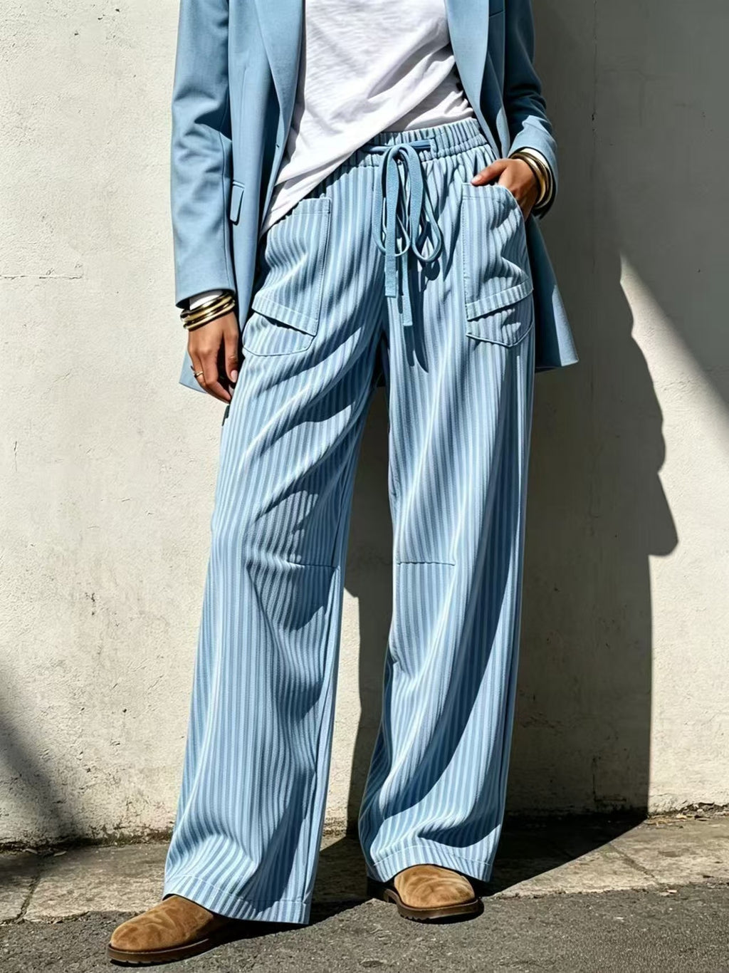 Loose-Fit Wide Leg Hose mit Kordelzug