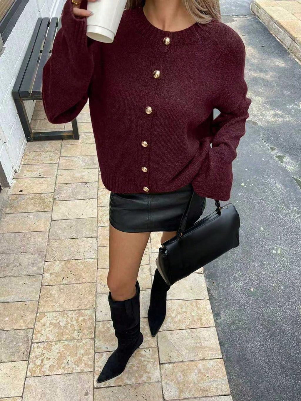 Strick-Cardigan mit Rundhals