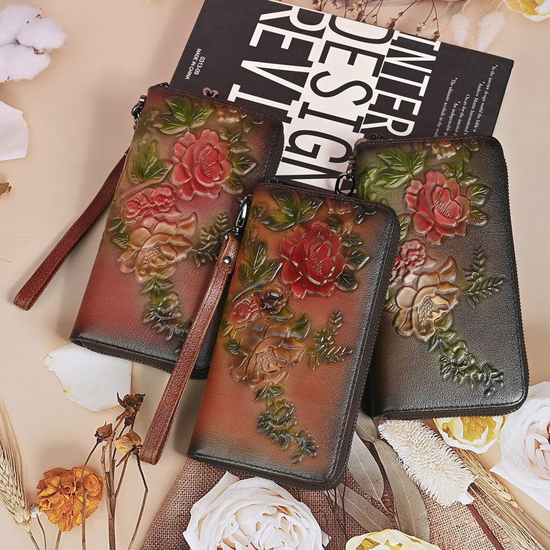 Leder-Geldbörse mit Reissverschluss und Blumenfutter – Bild 6 | LuxeStyle