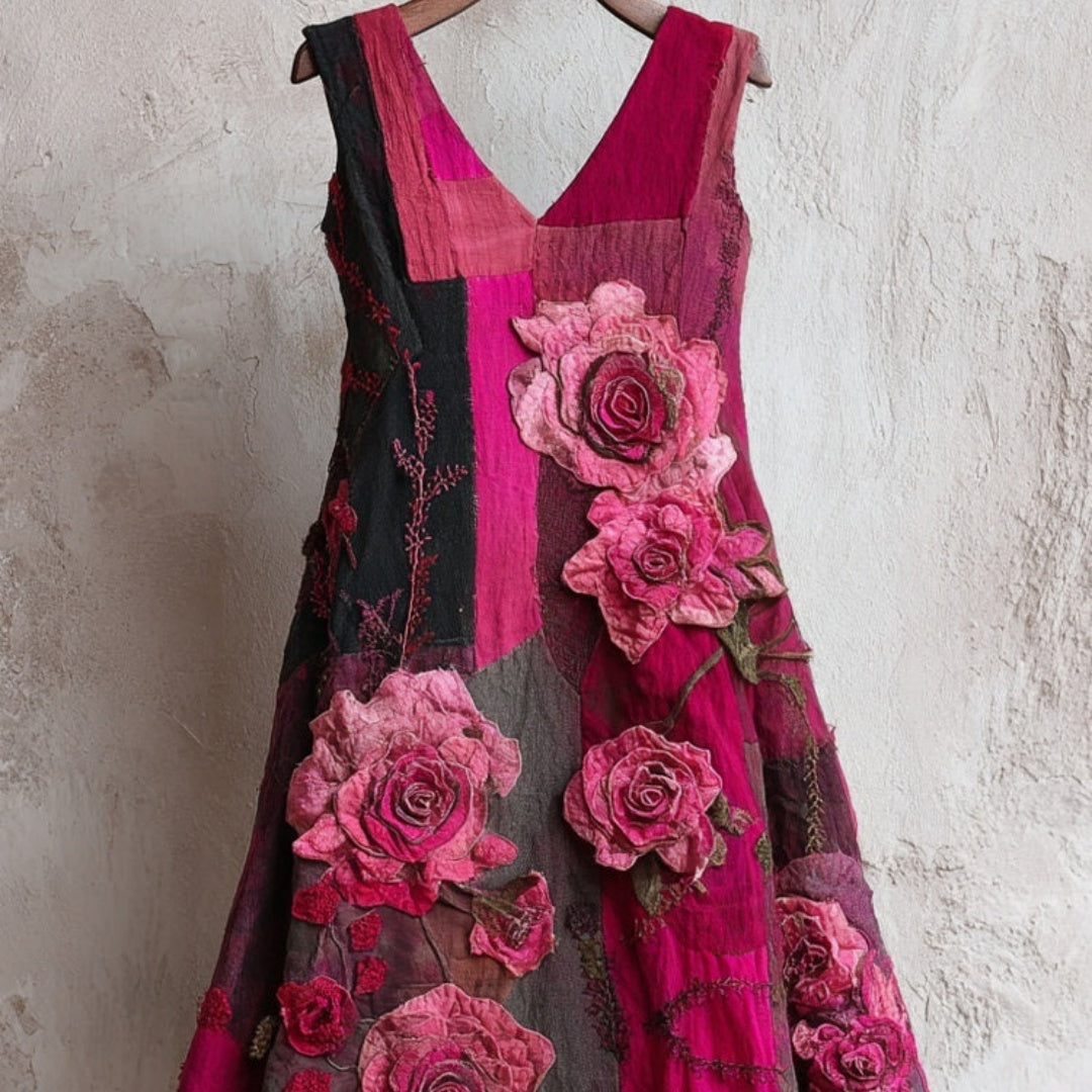 Modisches ärmelloses V‑Neck‑Kleid mit 3D‑Print | LuxeStyle