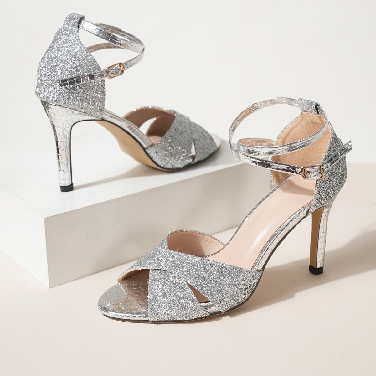 High-Heel Latin Sandalen mit Glitzer