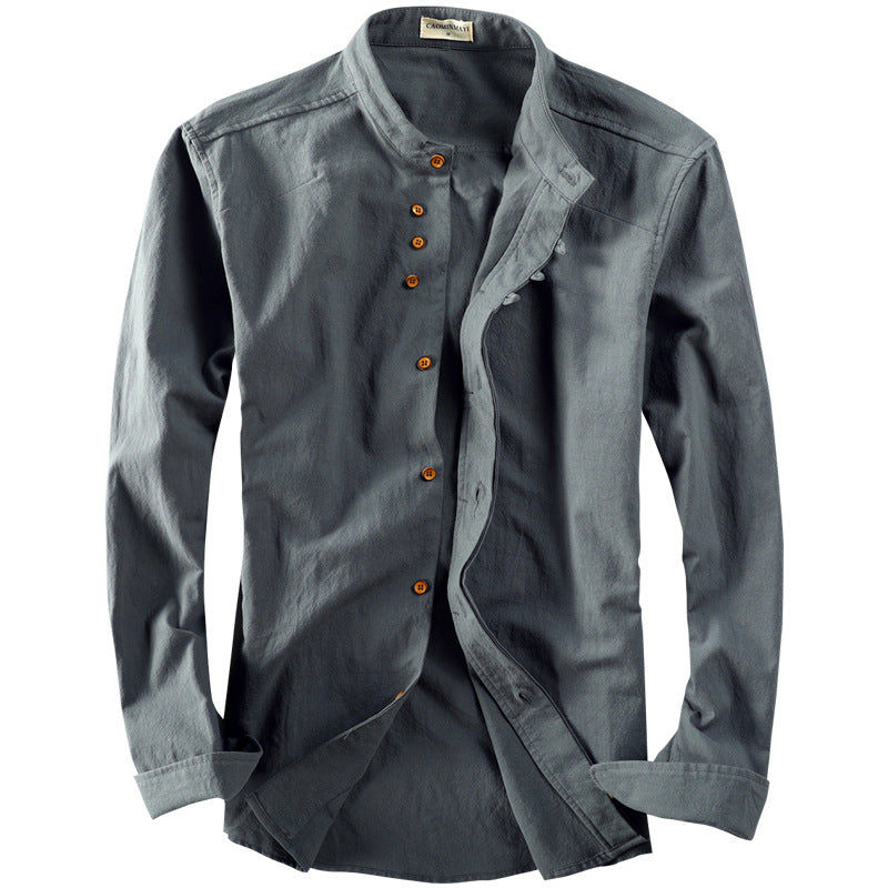Vintage Slim-Fit Hemd mit Mandarin-Kragen