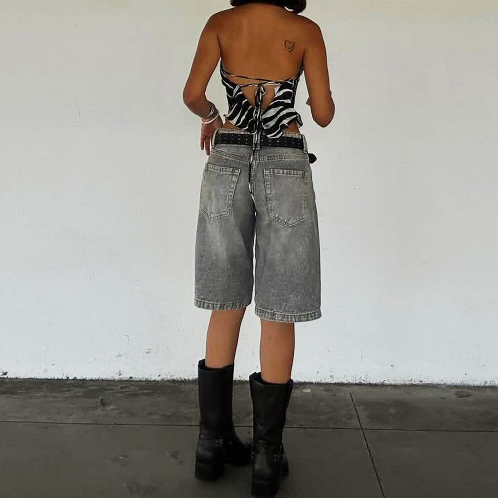 Loose-Fit High-Waist Denim Capris