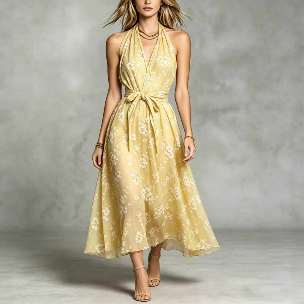Damen V-Ausschnitt Maxikleid mit Blumenmuster & Schleife – Bild 6 | LuxeStyle