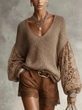 Eleganter Strickpullover mit Spitzen-Puffärmeln