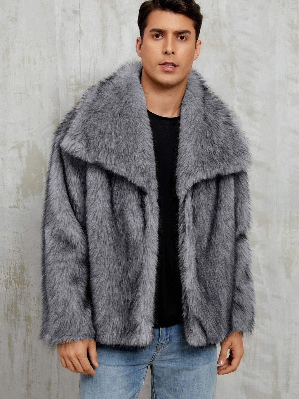 Herren-Jacke aus Kunstfell mit Reverskragen